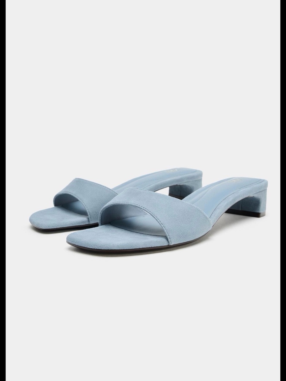 Zara Women's Light Blue Leather Sandals with Low Block Heel 6